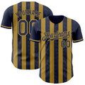 Custom Navy-Old Gold Classic Vertical Stripe Fluid Liquid Texture Authentic Baseball Jersey