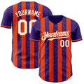 Custom Purple White-Orange Classic Vertical Stripe Fluid Liquid Texture Authentic Baseball Jersey