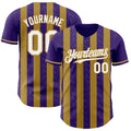 Custom Purple White-Old Gold Classic Vertical Stripe Fluid Liquid Texture Authentic Baseball Jersey
