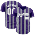 Custom Purple White-Gray Classic Vertical Stripe Fluid Liquid Texture Authentic Baseball Jersey