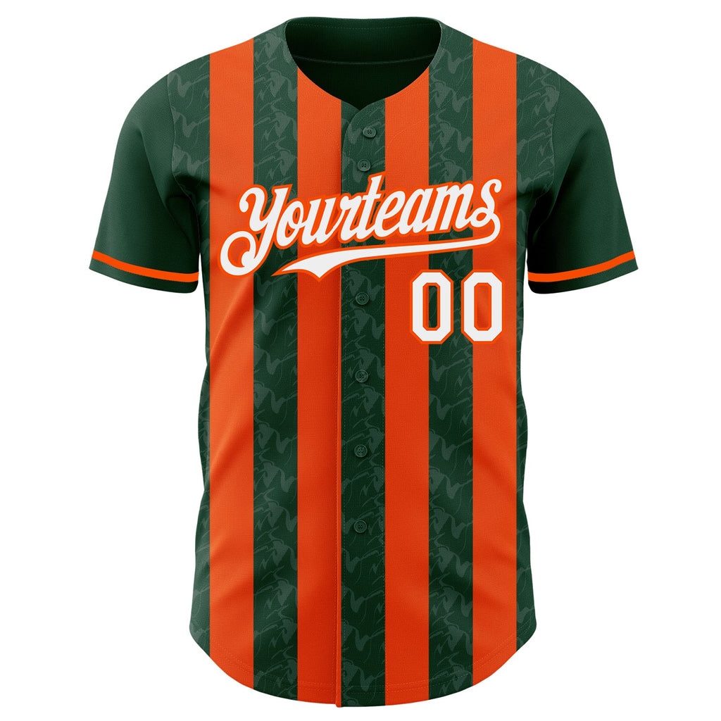 Custom Green White-Orange Classic Vertical Stripe Fluid Liquid Texture Authentic Baseball Jersey