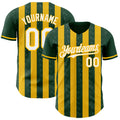 Custom Green White-Gold Classic Vertical Stripe Fluid Liquid Texture Authentic Baseball Jersey