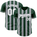Custom Green White-Gray Classic Vertical Stripe Fluid Liquid Texture Authentic Baseball Jersey