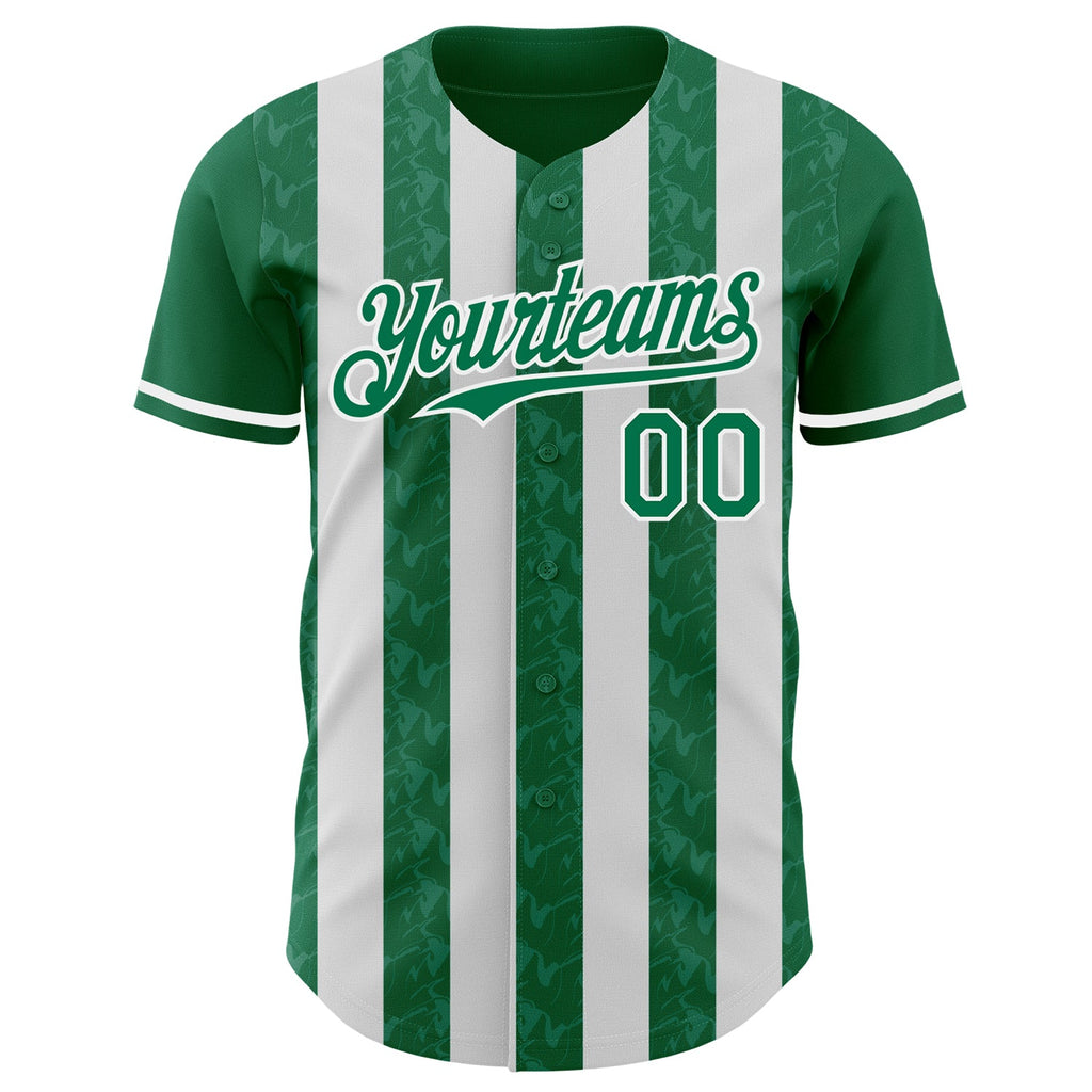 Custom Kelly Green-White Classic Vertical Stripe Fluid Liquid Texture Authentic Baseball Jersey