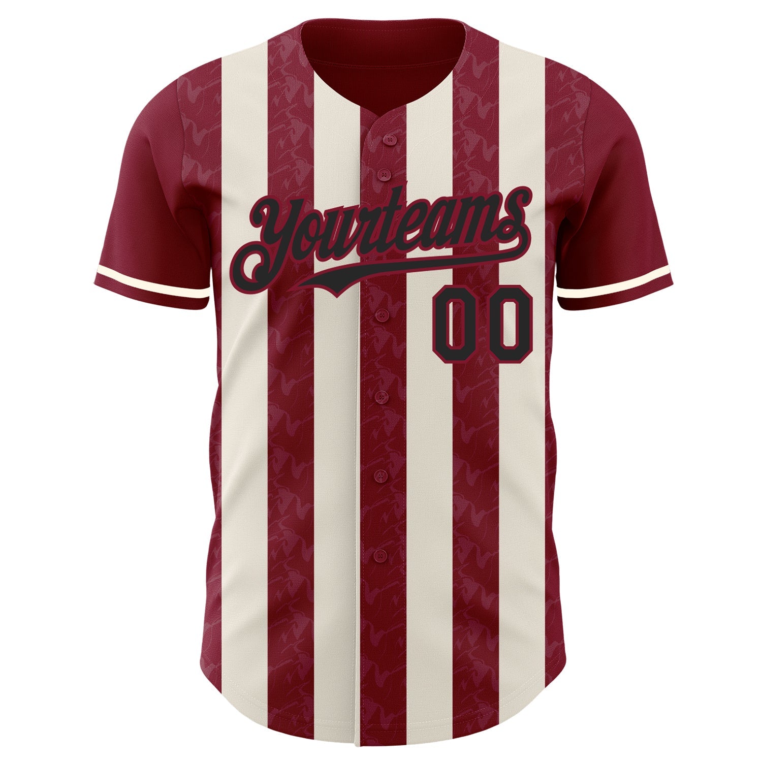 Custom Crimson Black-Cream Classic Vertical Stripe Fluid Liquid Texture Authentic Baseball Jersey