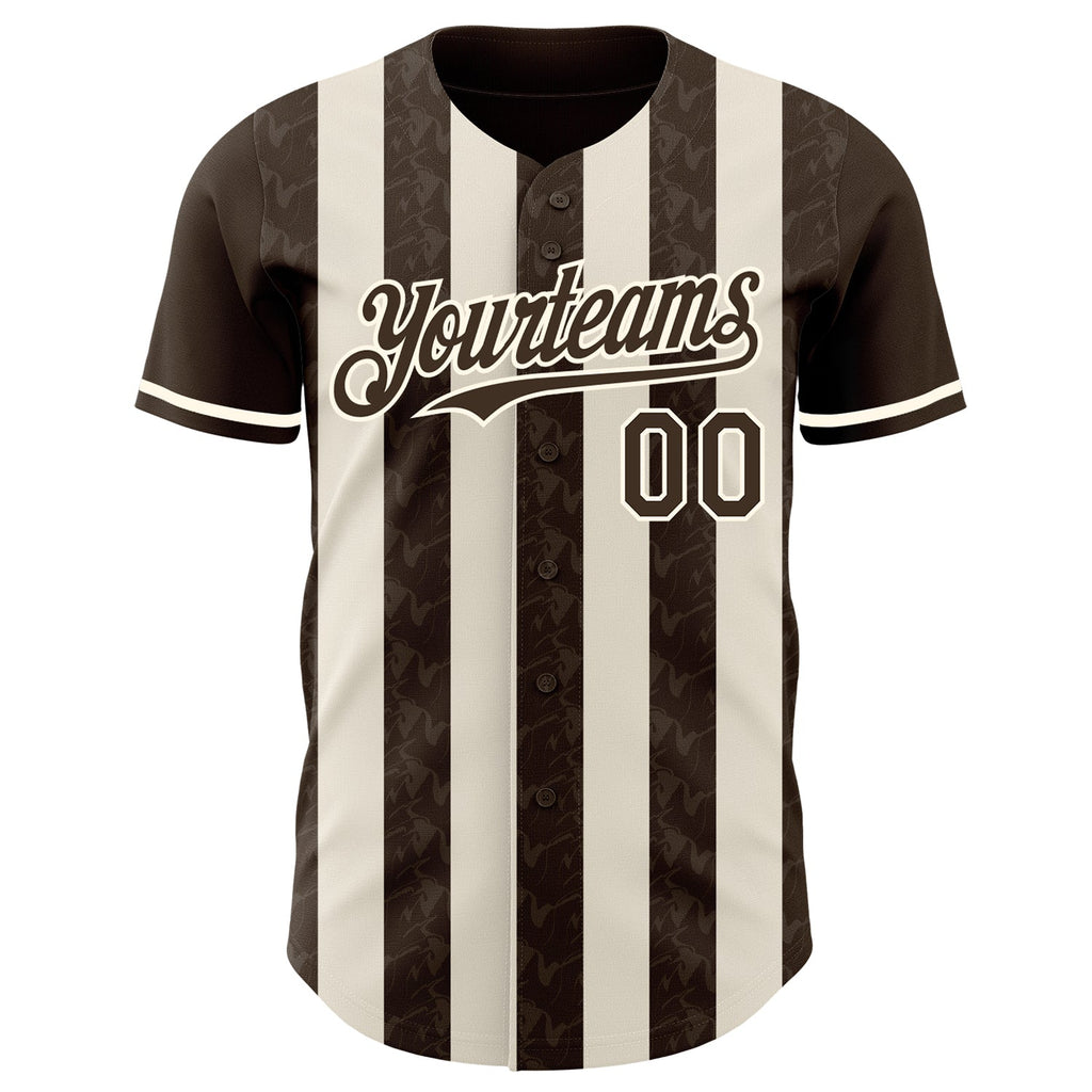 Custom Brown Cream-Cream Classic Vertical Stripe Fluid Liquid Texture Authentic Baseball Jersey