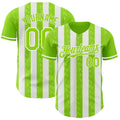 Custom Neon Green-White Classic Vertical Stripe Fluid Liquid Texture Authentic Baseball Jersey