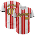 Custom White Old Gold Red-Black Gradient Vertical Stripe Argentina Style Authentic Baseball Jersey