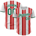 Custom White Kelly Green-Red Gradient Vertical Stripe Argentina Style Authentic Baseball Jersey