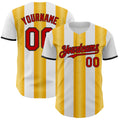 Custom White Red Gold-Black Gradient Vertical Stripe Argentina Style Authentic Baseball Jersey
