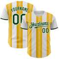 Custom White Green-Gold Gradient Vertical Stripe Argentina Style Authentic Baseball Jersey