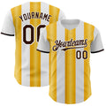 Custom White Brown-Gold Gradient Vertical Stripe Argentina Style Authentic Baseball Jersey