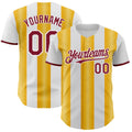 Custom White Crimson-Gold Gradient Vertical Stripe Argentina Style Authentic Baseball Jersey