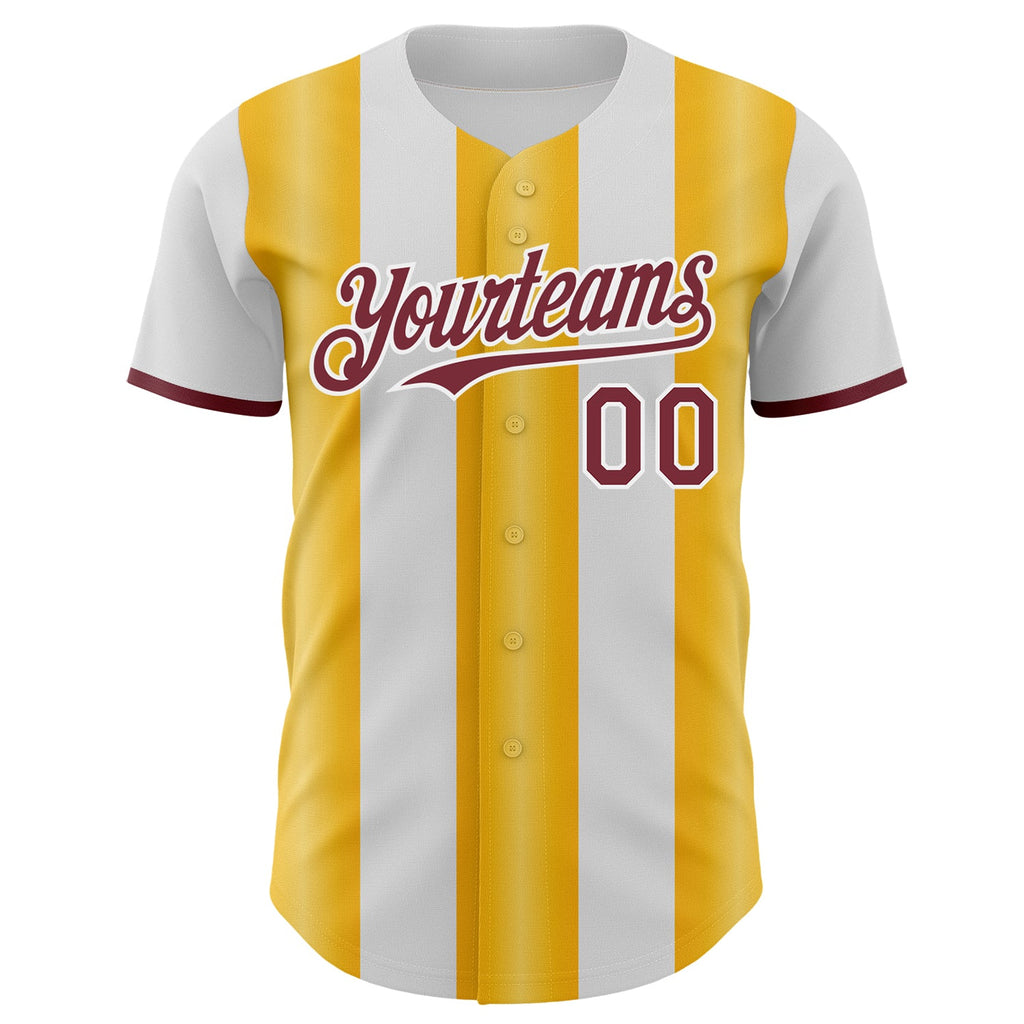 Custom White Burgundy-Gold Gradient Vertical Stripe Argentina Style Authentic Baseball Jersey