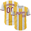 Custom White Burgundy-Gold Gradient Vertical Stripe Argentina Style Authentic Baseball Jersey