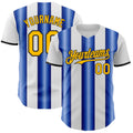 Custom White Gold Royal-Black Gradient Vertical Stripe Argentina Style Authentic Baseball Jersey