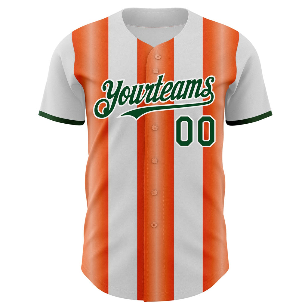 Custom White Green-Orange Gradient Vertical Stripe Argentina Style Authentic Baseball Jersey