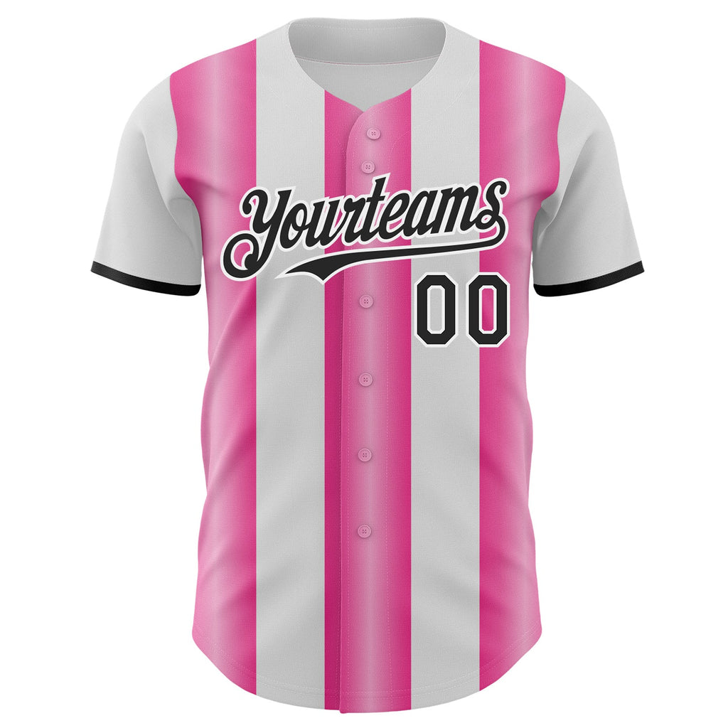 Custom White Black-Pink Gradient Vertical Stripe Argentina Style Authentic Baseball Jersey