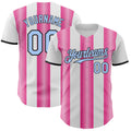 Custom White Light Blue Pink-Black Gradient Vertical Stripe Argentina Style Authentic Baseball Jersey