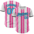 Custom White Sky Blue Pink-Black Gradient Vertical Stripe Argentina Style Authentic Baseball Jersey