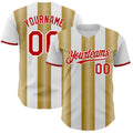 Custom White Red-Old Gold Gradient Vertical Stripe Argentina Style Authentic Baseball Jersey