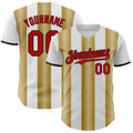 Custom White Red Old Gold-Black Gradient Vertical Stripe Argentina Style Authentic Baseball Jersey