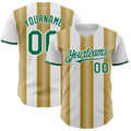 Custom White Kelly Green-Old Gold Gradient Vertical Stripe Argentina Style Authentic Baseball Jersey