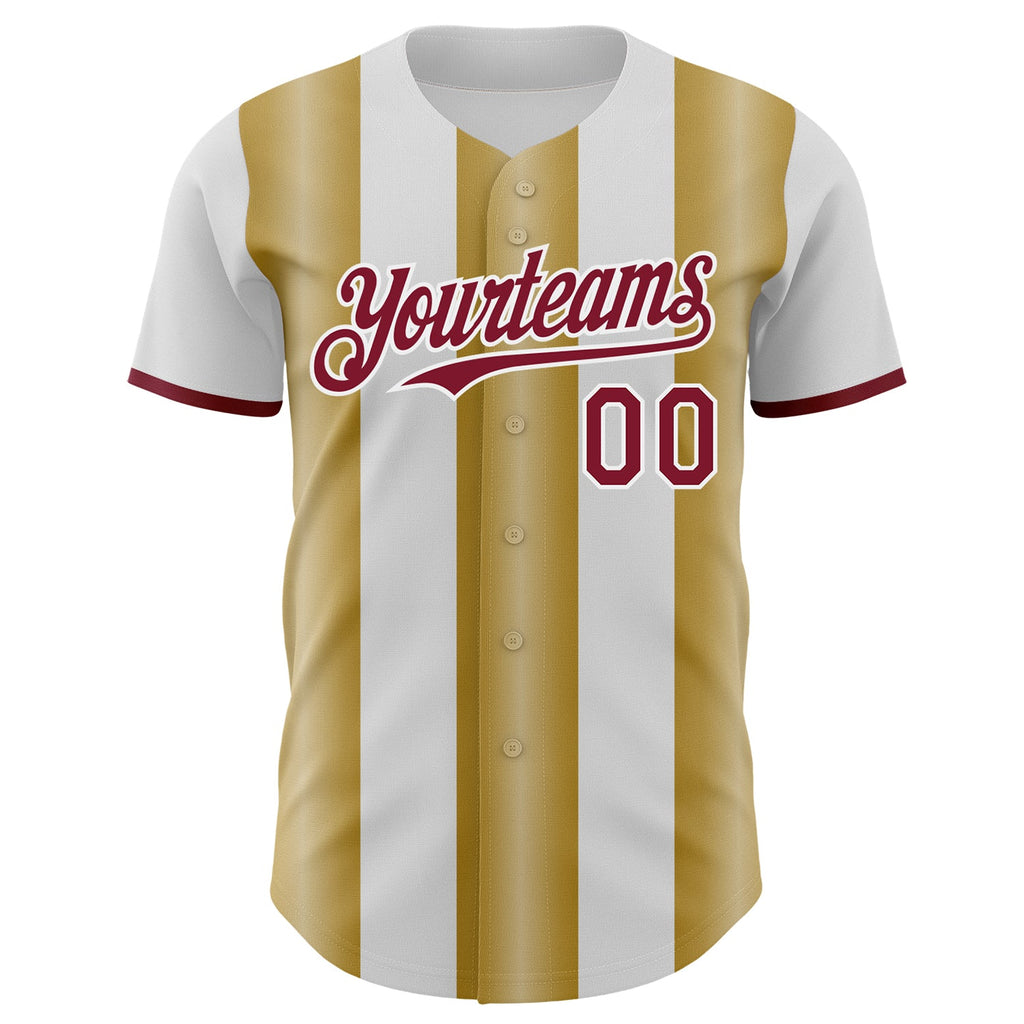 Custom White Crimson-Old Gold Gradient Vertical Stripe Argentina Style Authentic Baseball Jersey