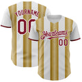 Custom White Crimson-Old Gold Gradient Vertical Stripe Argentina Style Authentic Baseball Jersey