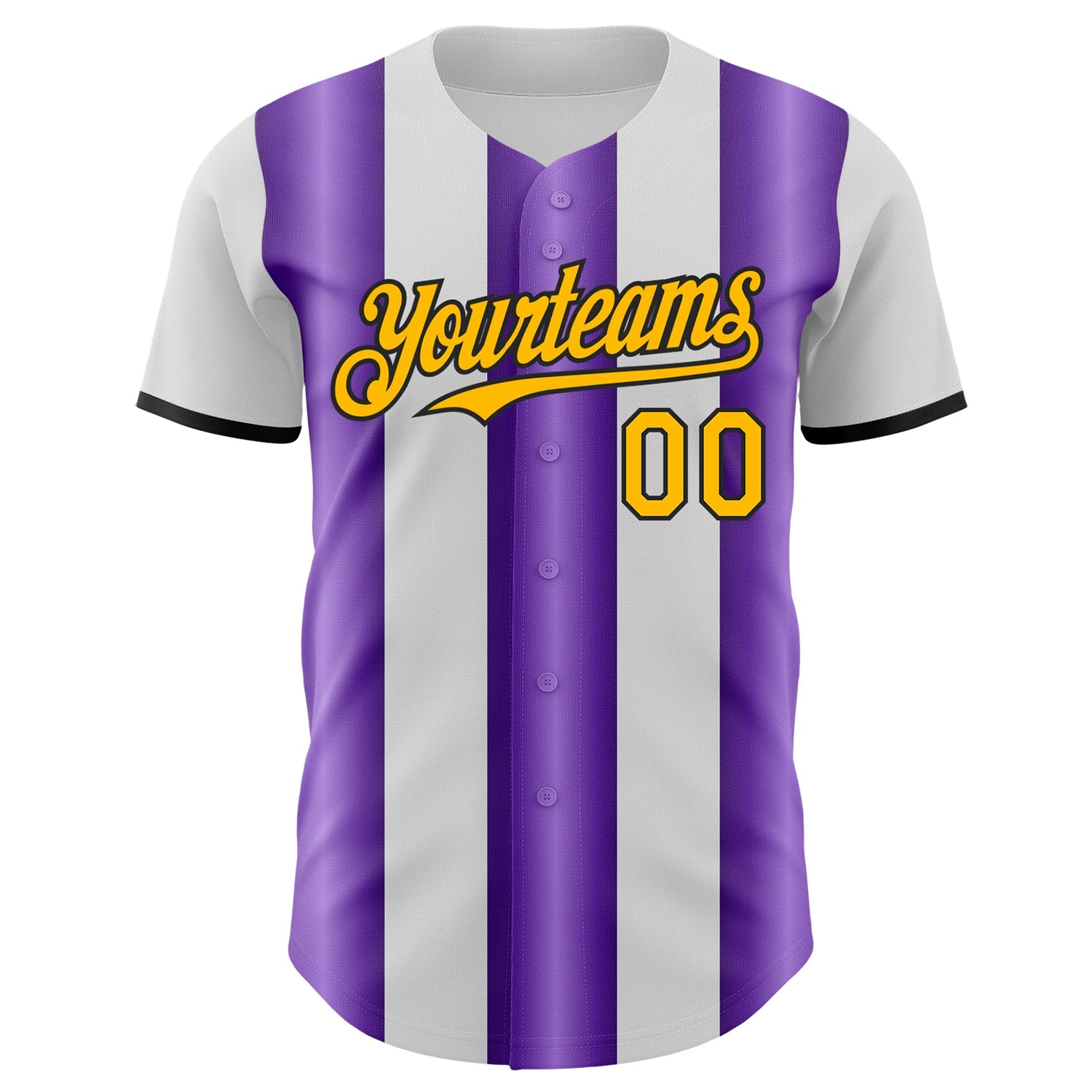 Custom White Gold Purple-Black Gradient Vertical Stripe Argentina Style Authentic Baseball Jersey