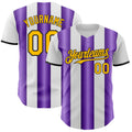 Custom White Gold Purple-Black Gradient Vertical Stripe Argentina Style Authentic Baseball Jersey