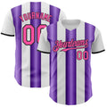 Custom White Pink Purple-Black Gradient Vertical Stripe Argentina Style Authentic Baseball Jersey