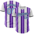 Custom White Light Blue Purple-Black Gradient Vertical Stripe Argentina Style Authentic Baseball Jersey