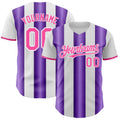 Custom White Pink-Purple Gradient Vertical Stripe Argentina Style Authentic Baseball Jersey