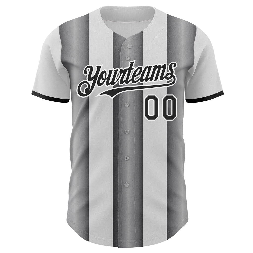 Custom White Black-Steel Gray Gradient Vertical Stripe Argentina Style Authentic Baseball Jersey