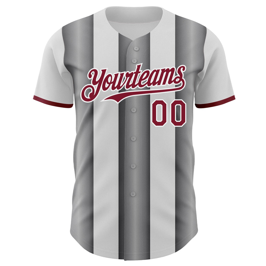Custom White Crimson-Steel Gray Gradient Vertical Stripe Argentina Style Authentic Baseball Jersey