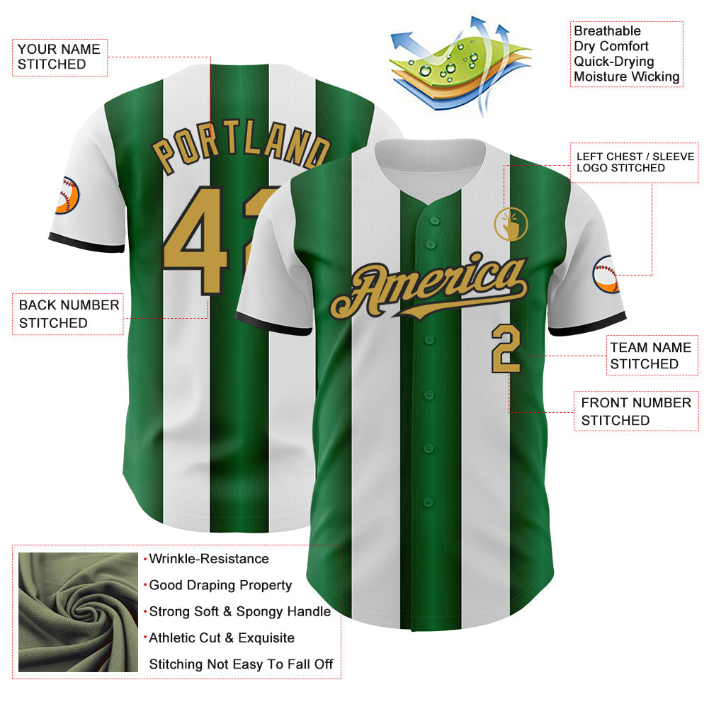Custom White Old Gold Green-Black Gradient Vertical Stripe Argentina Style Authentic Baseball Jersey