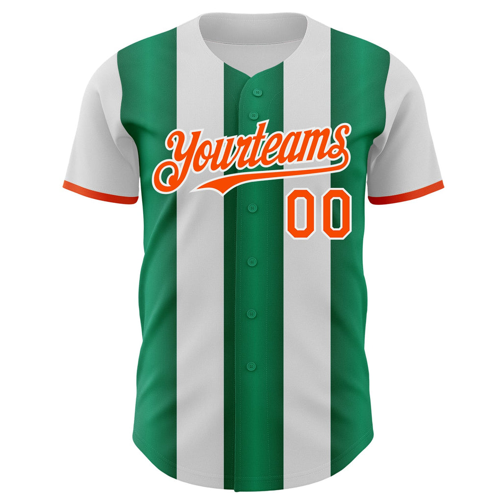 Custom White Orange-Kelly Green Gradient Vertical Stripe Argentina Style Authentic Baseball Jersey