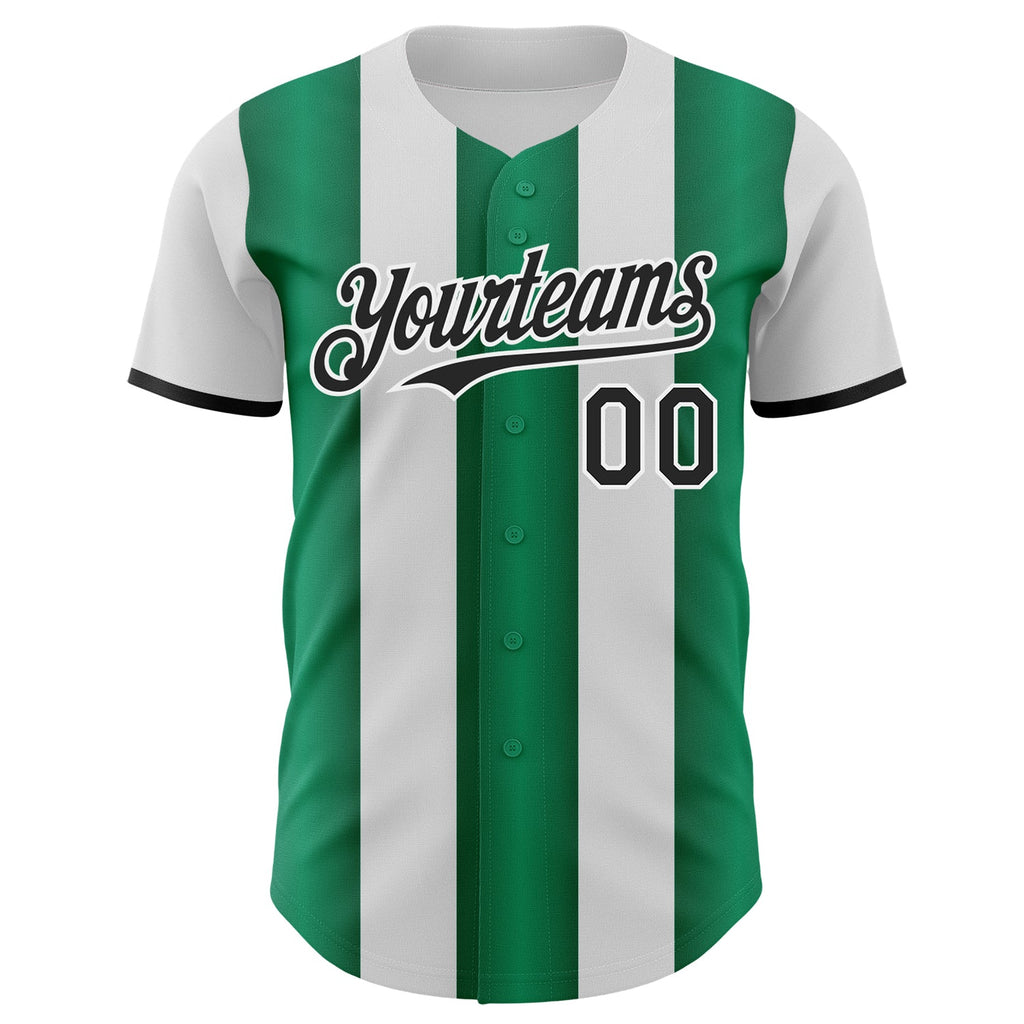 Custom White Black-Kelly Green Gradient Vertical Stripe Argentina Style Authentic Baseball Jersey