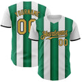Custom White Old Gold Kelly Green-Black Gradient Vertical Stripe Argentina Style Authentic Baseball Jersey
