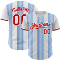 Custom White Red-Light Blue Gradient Vertical Stripe Argentina Style Authentic Baseball Jersey
