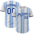 Custom White Royal-Light Blue Gradient Vertical Stripe Argentina Style Authentic Baseball Jersey