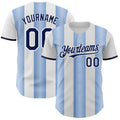 Custom White Navy-Light Blue Gradient Vertical Stripe Argentina Style Authentic Baseball Jersey