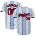 Custom White Red Light Blue-Navy Gradient Vertical Stripe Argentina Style Authentic Baseball Jersey