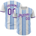 Custom White Purple-Light Blue Gradient Vertical Stripe Argentina Style Authentic Baseball Jersey