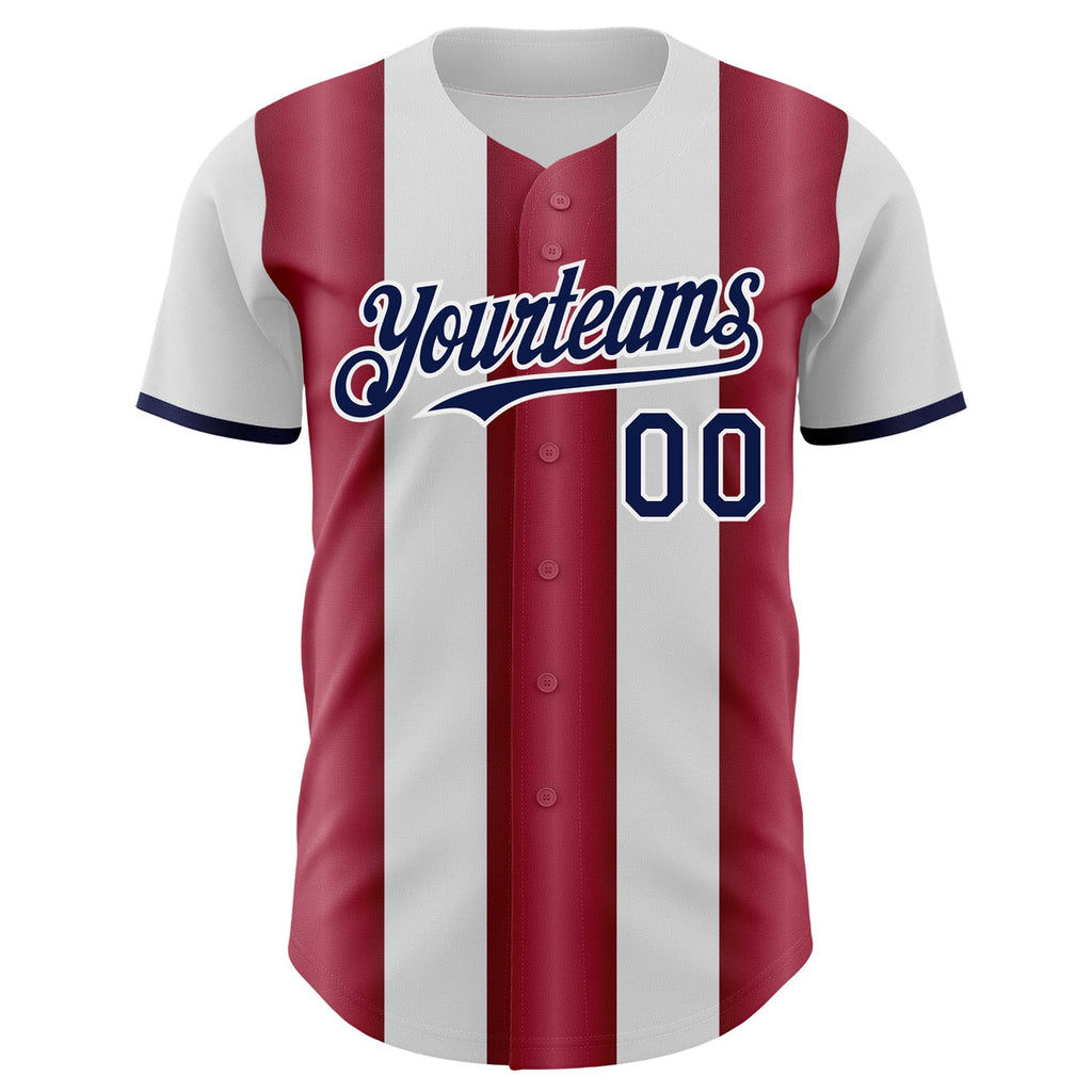 Custom White Navy-Crimson Gradient Vertical Stripe Argentina Style Authentic Baseball Jersey