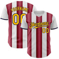Custom White Gold Crimson-Navy Gradient Vertical Stripe Argentina Style Authentic Baseball Jersey