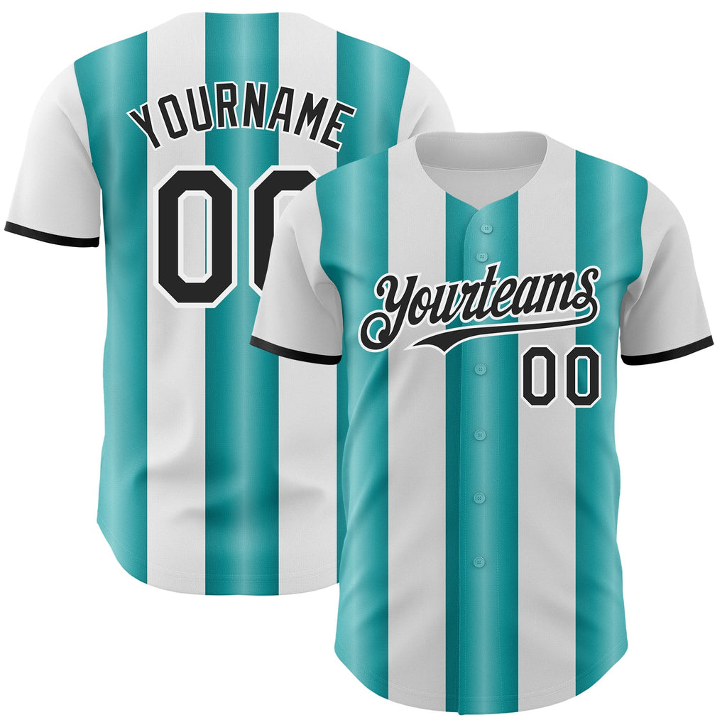 Custom White Black-Teal Gradient Vertical Stripe Argentina Style Authentic Baseball Jersey