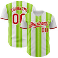 Custom White Red-Neon Green Gradient Vertical Stripe Argentina Style Authentic Baseball Jersey
