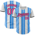 Custom White Pink Electric Blue-Black Gradient Vertical Stripe Argentina Style Authentic Baseball Jersey